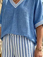 Women's V-Neck Top and Striped Pants Set