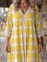 Vintage Art Comfortable Summer Fabrics Cotton Linen Patchwork Lace Dress