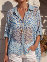Vintage Art Comfortable Summer Fabrics Chiffon Patchwork Denim Shirt