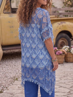 Vintage Art Comfortable Summer Fabrics Asymmetrical Embroidered Sequins Shirt