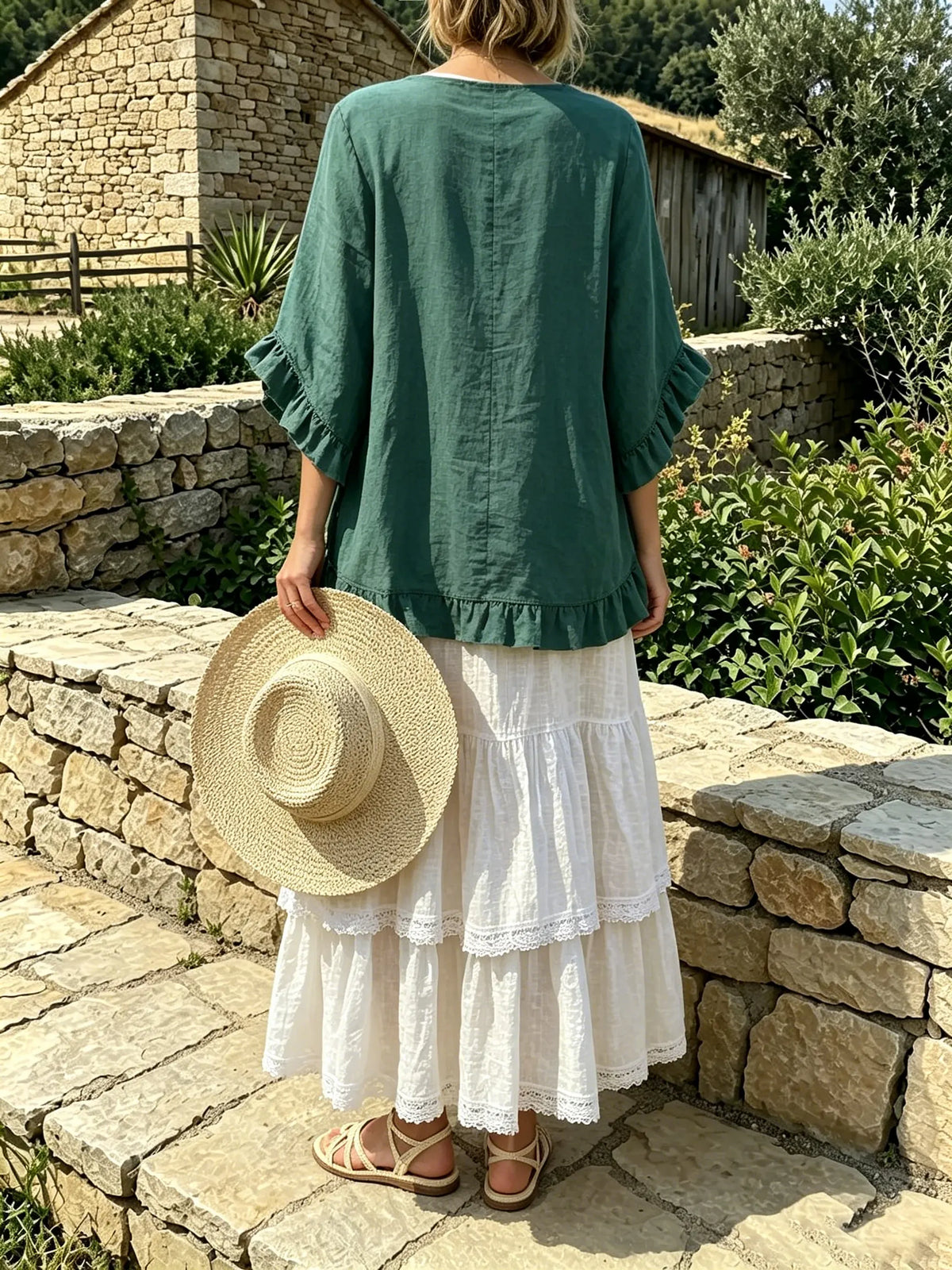 Women's Solid-Color Ruffled Flared-Sleeve Cardigan
