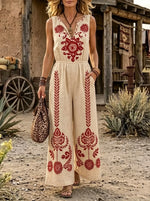 Floral Print Elastic Waist Wide Leg Jumpsuit
