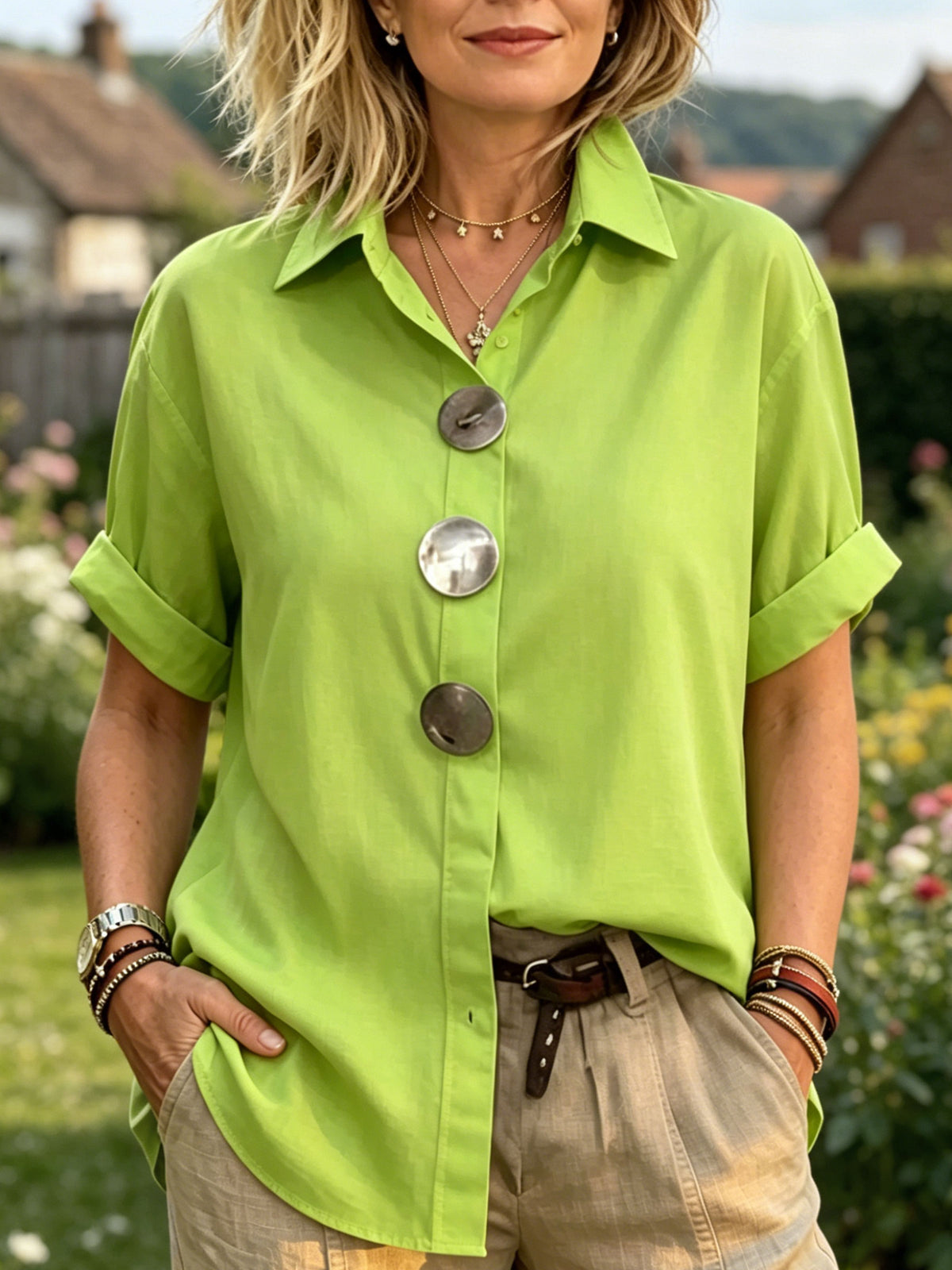 Women’s Short Sleeve Cotton Button Down Shirt