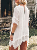 Vintage Art Comfortable Summer Fabrics Sheer Breathable Cotton Linen Blend Shirt