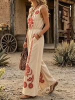 Floral Print Elastic Waist Wide Leg Jumpsuit