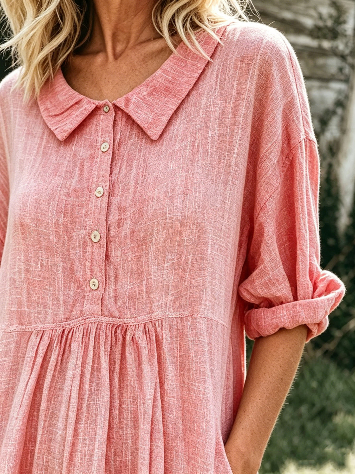 Women’s Casual Cotton And Linen Bottom Pocket Dress
