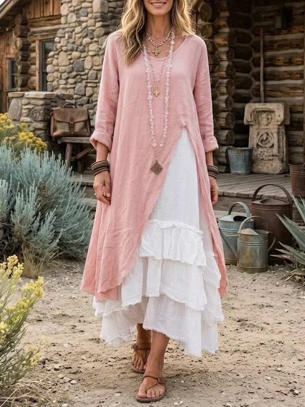 Women's Open Front Long Tunic Cardigan Ruffle Tiered Dress Two Piece Set
