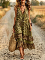 Women's Tiered Leopard-Trim Dress