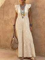 Women's Vintage Eyelet Ruffle Maxi Dress