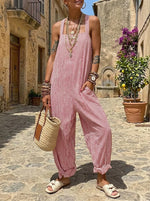 Vintage Red White Stripe Spaghetti Strap Pocket Jogger Jumpsuit