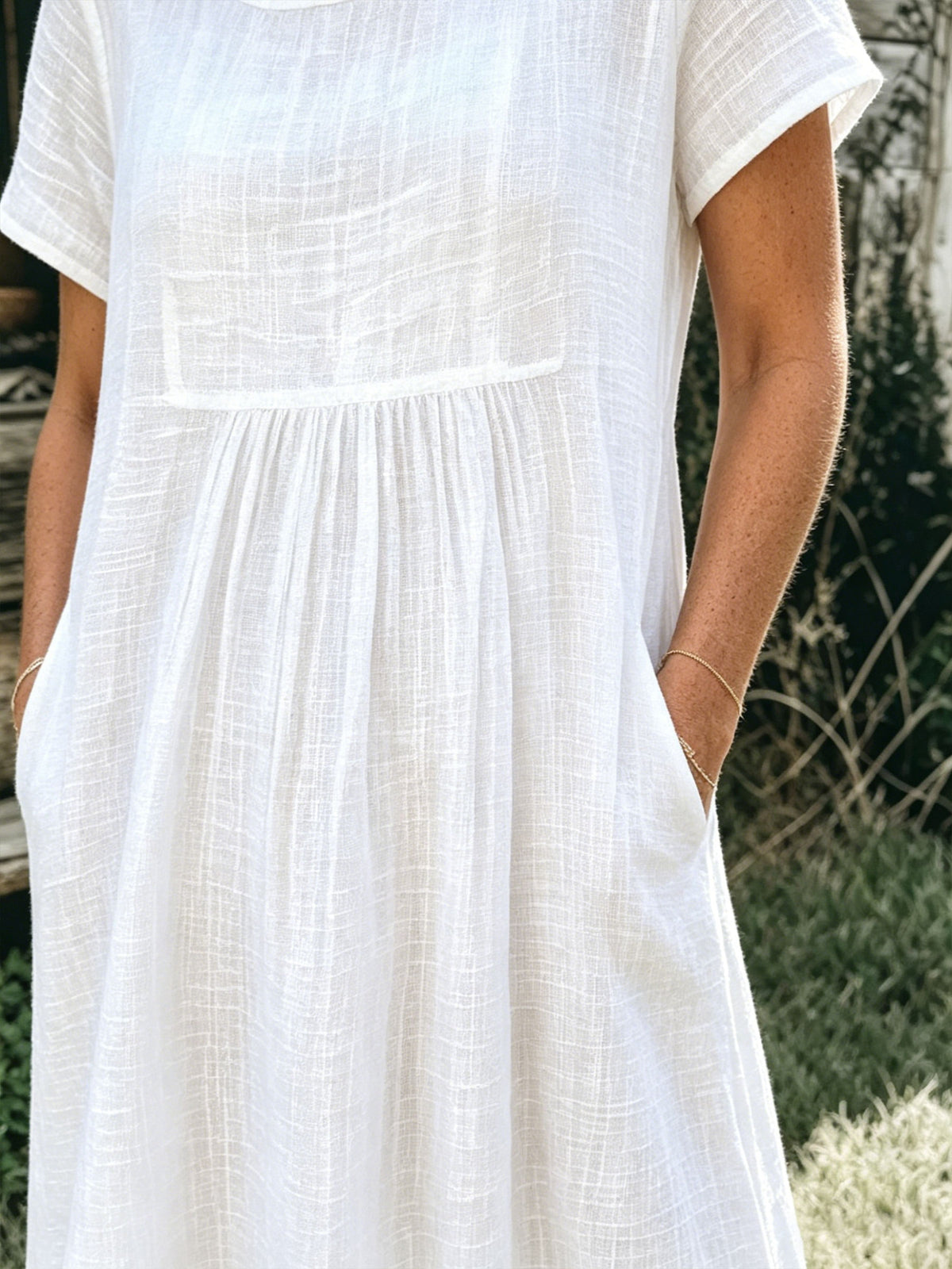 Women’s Casual Cotton Short Sleeve Round Neck Pocket Maxi Dress