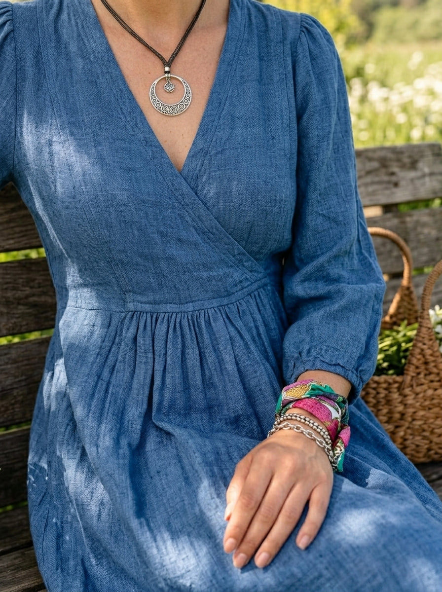 Women’s Casual Cotton V-neck Pocket Maxi Dress