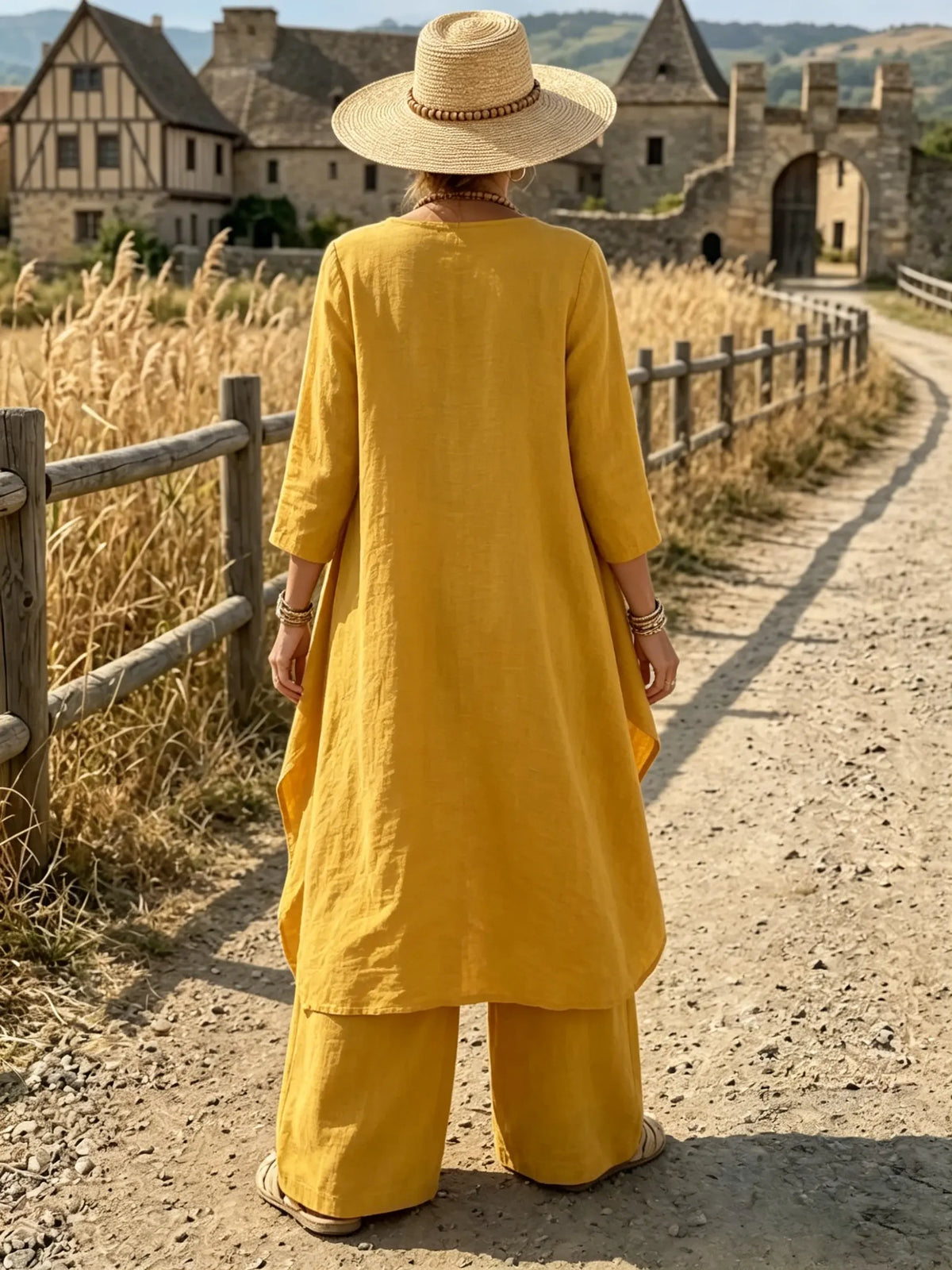 Golden Harvest Linen Tunic and Pants Set