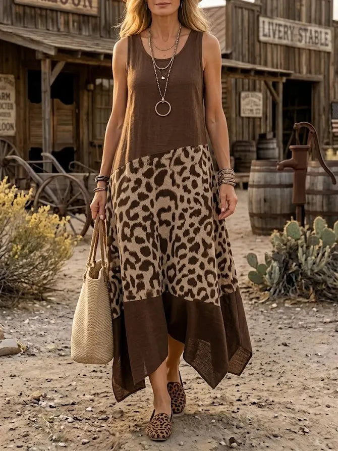Wild West Leopard Color-Block Midi Dress