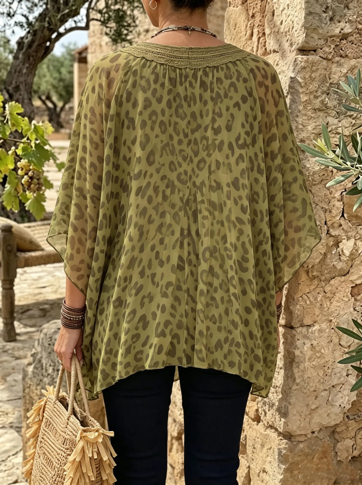 Women's V-Neck Leopard Chiffon Blouse