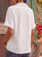 Vintage Art Comfortable Summer Fabrics Cotton Linen Patchwork Openwork Lace Shirt