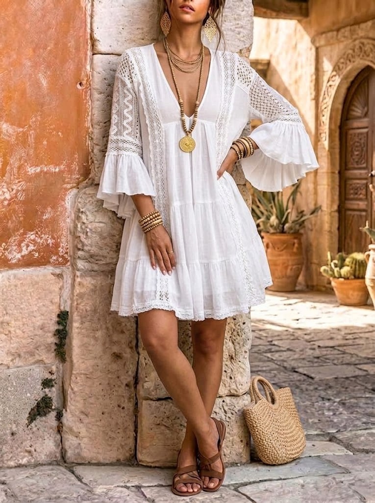 Women's Ruffle Bell-Sleeve Mini Dress