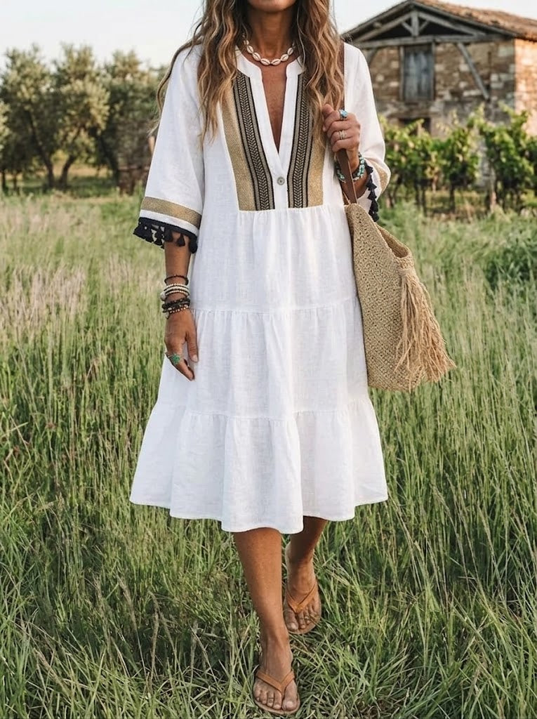 Desert Oasis Embroidered Tiered Midi Dress