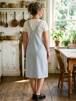 Women's Thin Vertical Stripe Shoulder Strap Pocket Sleeveless Apron Midi Dress