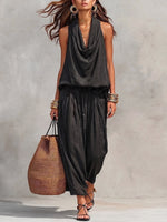 Women's Casual Halter-neck Wide-leg Jumpsuit With Cowl Neck