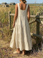 Soft Wheat Sleeveless Tiered Button-Front Dress
