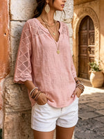 Women's Lace-Trim Boho Blouse