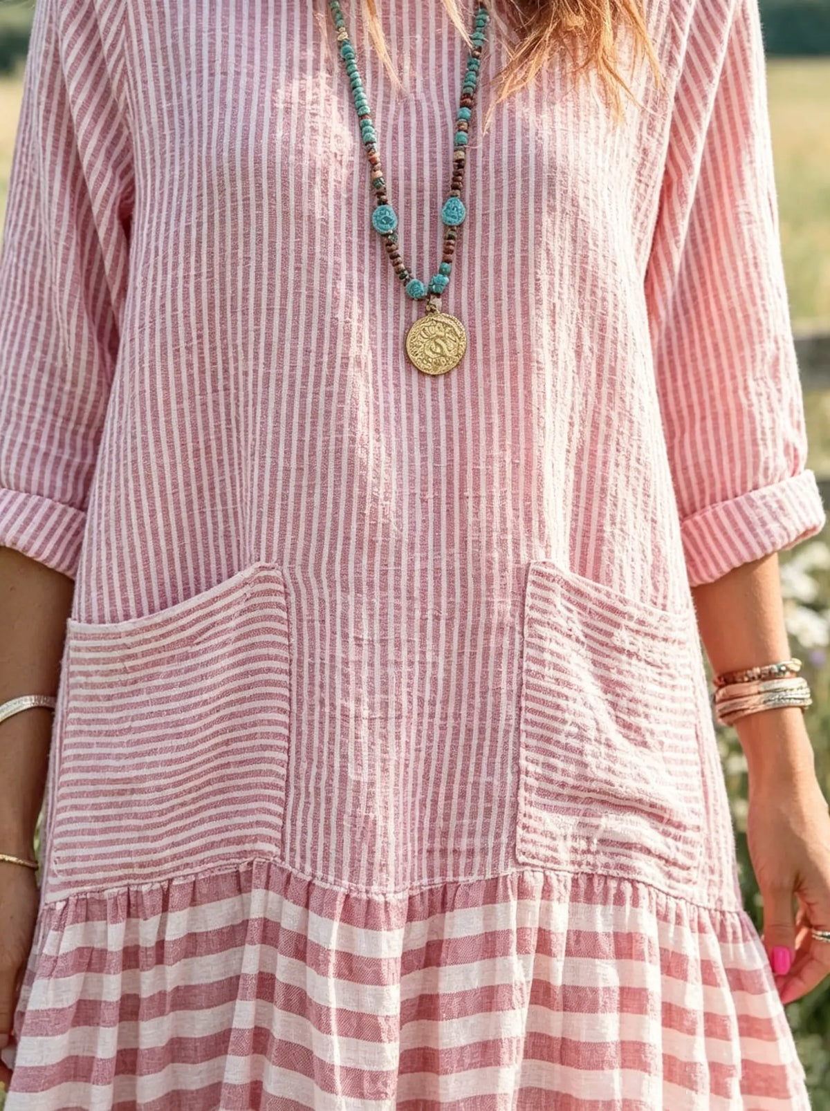 Rosewood Striped Linen-Blend Maxi Dress