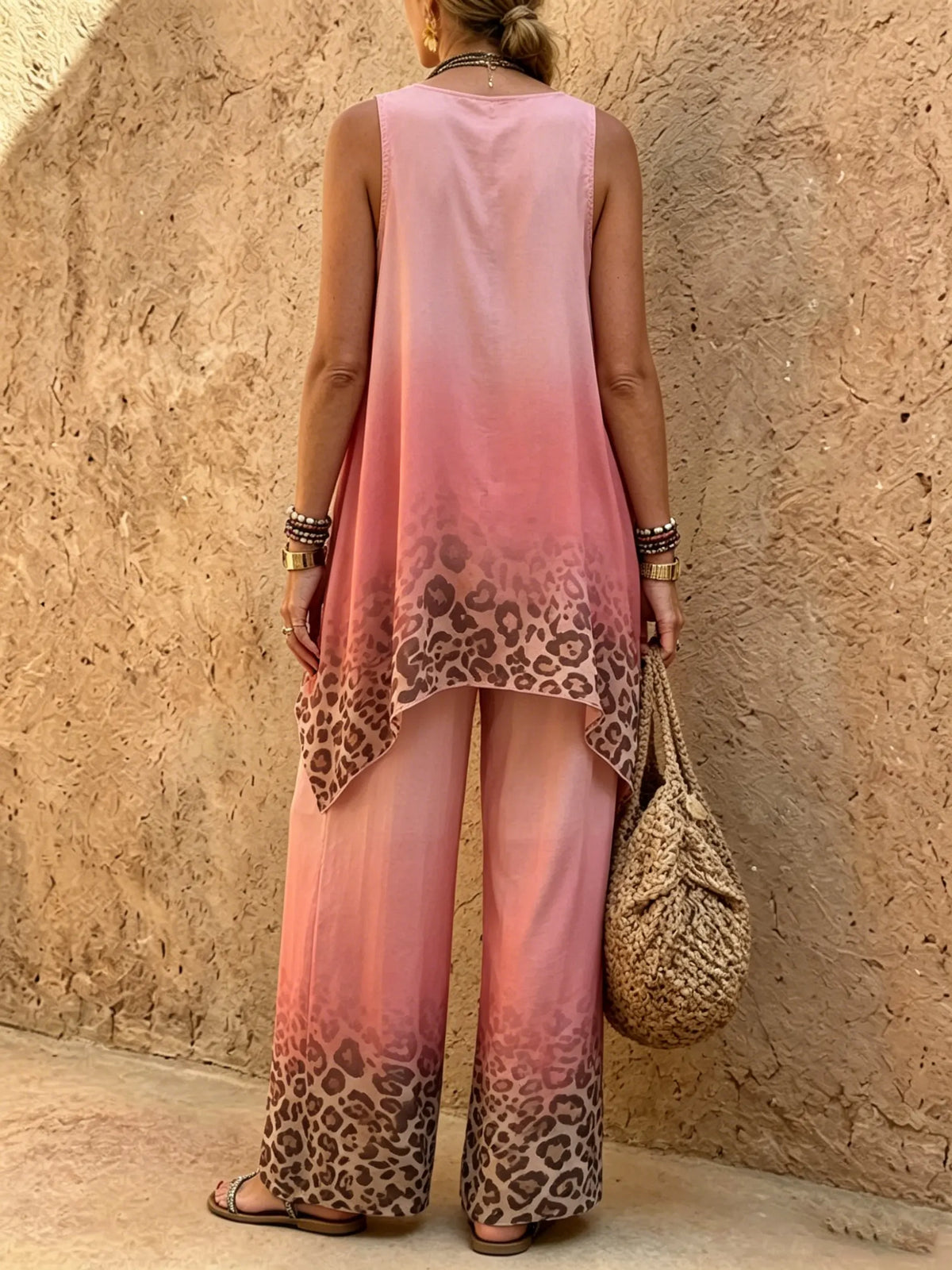 Women's Pink Leopard Ombre Sleeveless Set