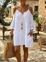 White Cold-Shoulder Lace Tunic Dress