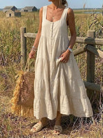 Soft Wheat Sleeveless Tiered Button-Front Dress