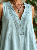 Women’s Casual Cotton V Neck Sleeveless Bottom Pocket Maxi Dress