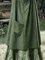 Women’s Casual Cotton Striped Sleeveless Pocket Vest Dress And Round-neck Short-sleeve Maxi Dress