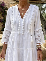 Ivory Pom-Pom Bohemian Lace Tunic Dress