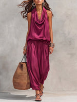 Women's Casual Halter-neck Wide-leg Jumpsuit With Cowl Neck