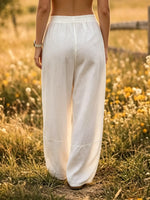 Women's Solid Linen-Blend Harem Pants with Pockets