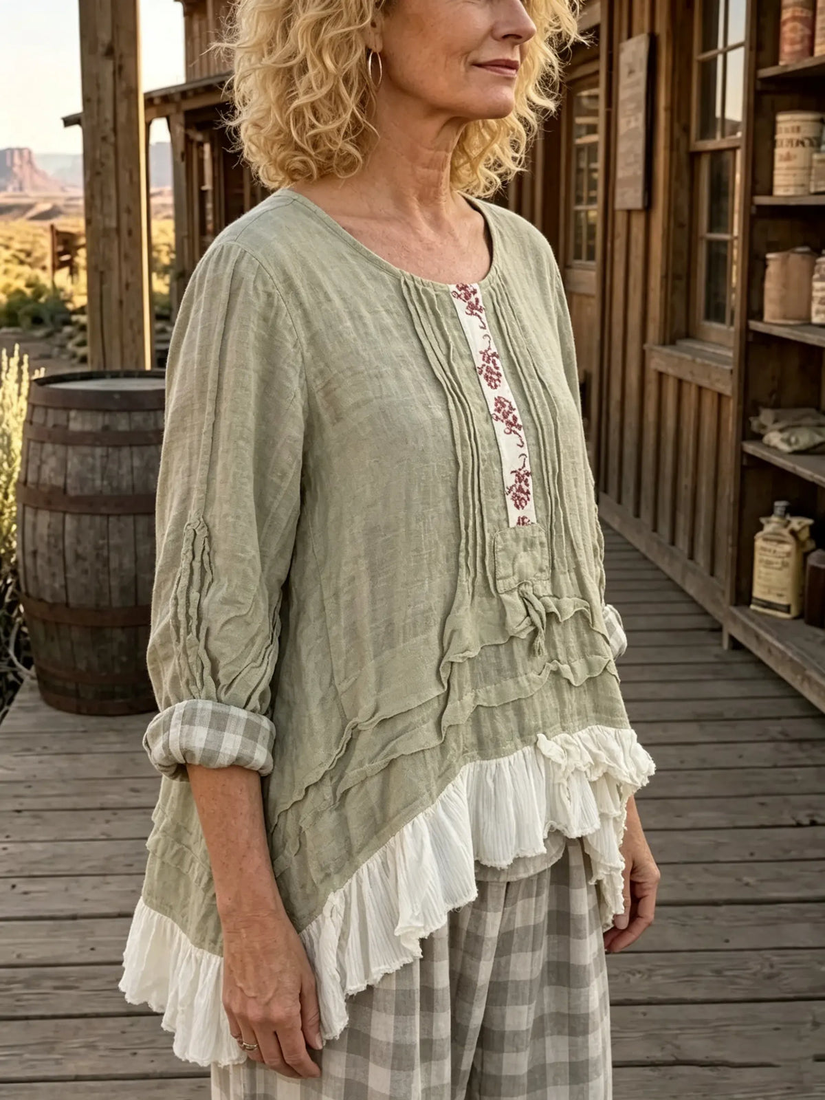 Women's Ruffle Linen Tunic Top