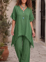 Vintage Art Comfortable Summer Fabrics Asymmetrical Cotton-Linen Blend Shirt