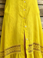 Women’s Casual Cotton Short Sleeve Ruffled Hem Bottom Down Pocket Maxi Dress