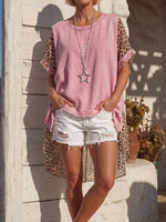 Vintage Art Comfortable Summer Fabrics Leopard Chiffon Patchwork Shirt
