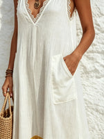 Women Solid Lace V Neck Yellow Ruffle Sleeveless Maxi Dress