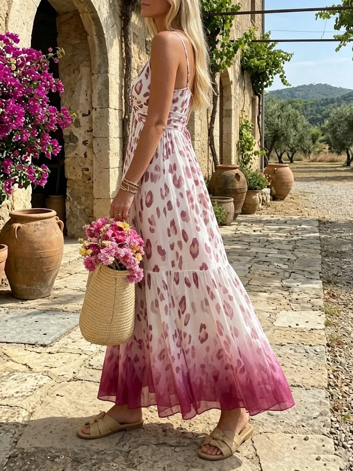 Wildberry Ombre Leopard Slip Maxi Dress