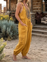 Geometric Print Cargo Pocket Drawstring Jumpsuit