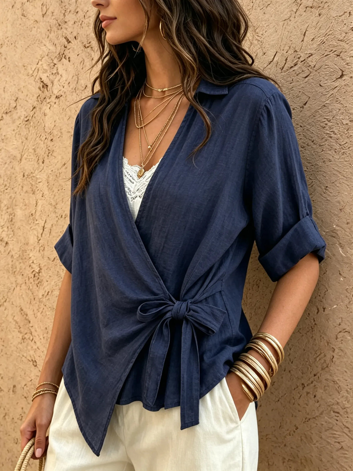 Women's Wrap Tie-Front Blouse