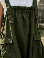 Women's Solid Textured Cargo Pocket Pinafore Maxi Dress