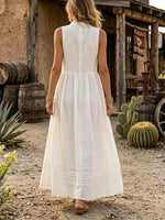 White Prairie Breeze Button-Front Maxi Dres