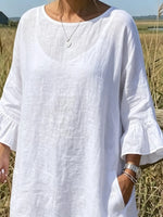 Pure White Bell-Sleeve Oversized Dress
