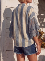 Vintage Art Comfortable Summer Fabrics Stripe Print Chiffon Shirt