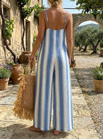 Strap Striped Fringe Hem Wide Leg Jumpsuit