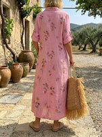 Women's Pink Floral Button-Down Maxi Dress