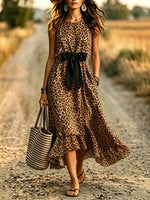 Women's Leopard Print High-Low Bow Dress